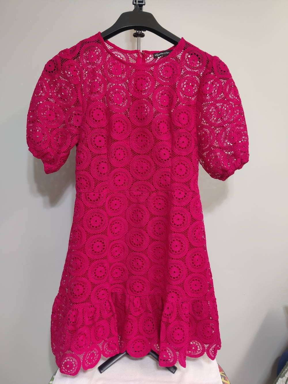 Magenta Crochet Lace Short-Sleeve Top by StyleMe Designs